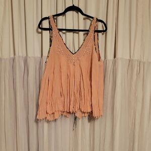 Glamorous Peach Lace-Trimmed Blouse